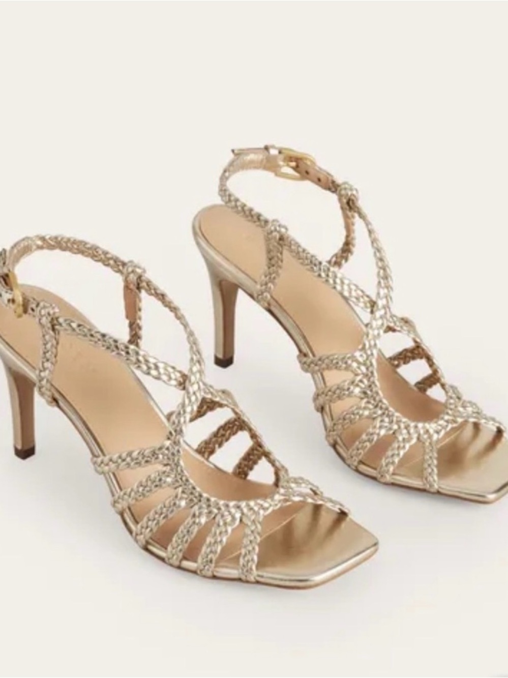 Boden Women’s 39 / US 8 Woven Braided Multistrap Heeled Leather Sandal Gold